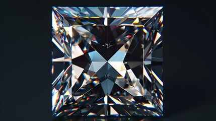 Close-up of a dazzling square-cut diamond against a dark background. A symbol of luxury and wealth. Perfect for jewelry adverts. AI