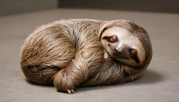 a sloth with its body curled into a ball sleeping upscaled 7