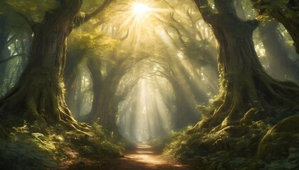 Imagine A Magical Forest Filled With Towering Tree - obrazy, fototapety, plakaty