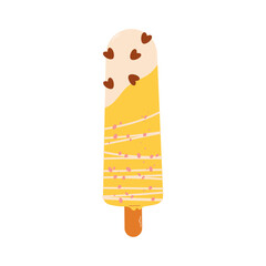 Vanilla ice cream with decorations on stick isolated on white.  Flat vector illustration. Tasty cute appetizing food collection. Cold cool sugar snack.