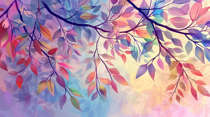 Floral tree with multicolor pastel leaves. Illustration background, abstraction wallpaper