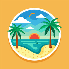Fototapeta na wymiar Illustration of a beach in a minimalist style for an original sticker 