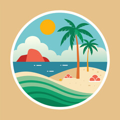 Fototapeta na wymiar Beach Illustration Sticker: Simplicity in the Details