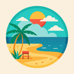 Fototapeta na wymiar Relaxing on the beach: minimalistic illustration for a sticker