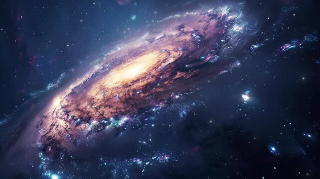 Beautiful travel in deep space among stars and nebulas. Spiral space galaxy cosmos background. Galaxy and stars. Beautiful galaxy in video 4k.