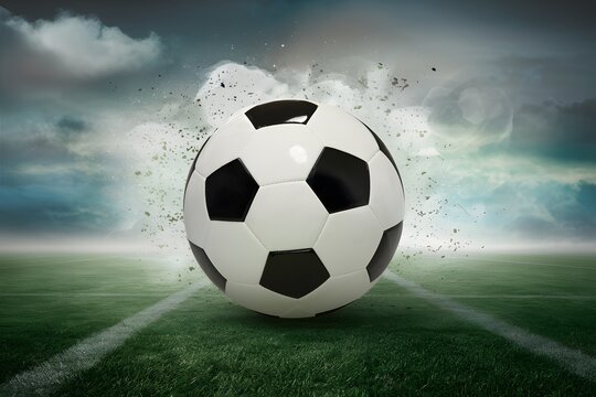 Photo Soccer ball depicted in a fantasy environment, evoking sport