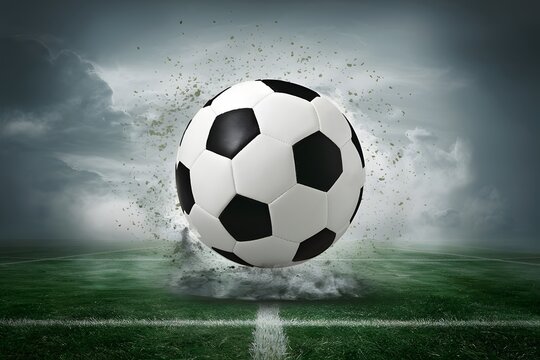 Photo Soccer ball depicted in a fantasy environment, evoking sport