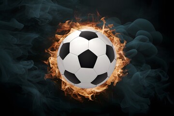 Fototapeta premium Picture Soccer ball surrounded by fire and black smoke background