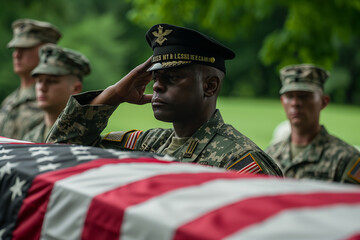 Selective focus of Funeral of an American soldier at the cemetery.