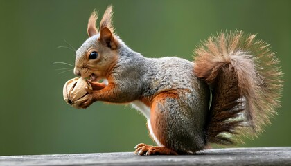 Naklejka na ściany i meble A Squirrel With A Nut Balanced On Its Back