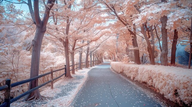 Infrared view of the Garden Path captured with a camera.AI generated image