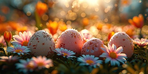  Dew-Kissed Eggs Among Spring Blooms