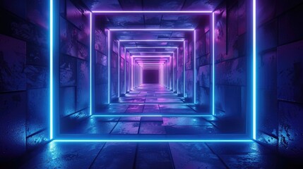 3d render dark blue Neon abstract geometric pattern background