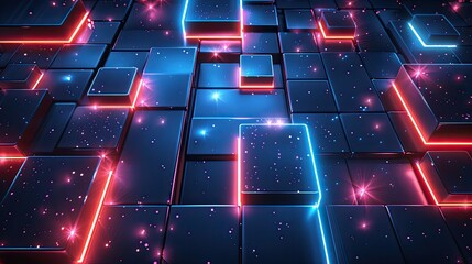 3d render dark blue Neon abstract geometric pattern background