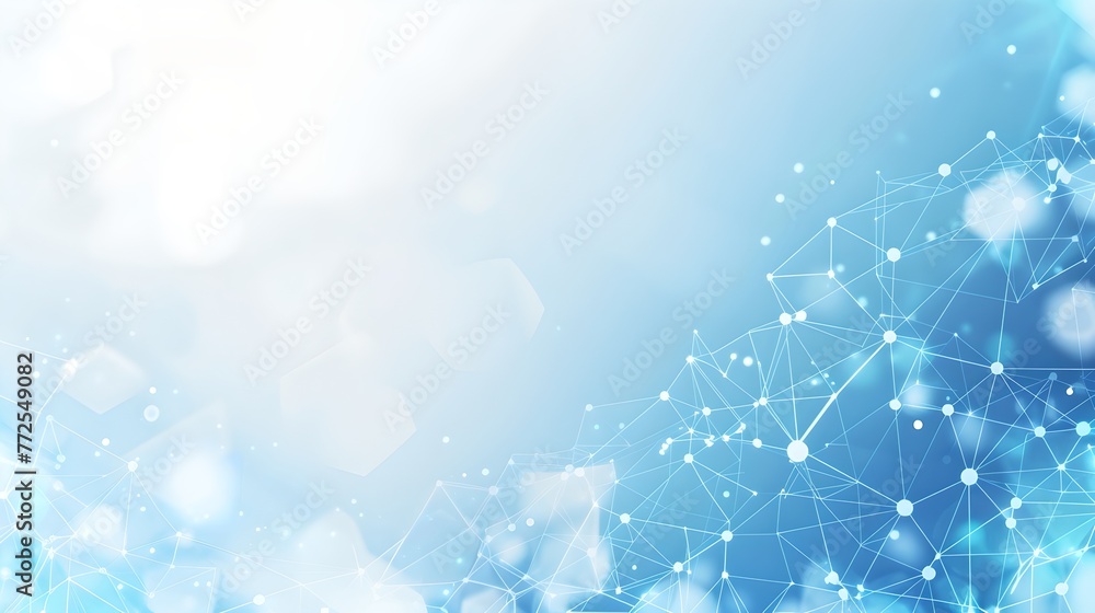 Poster abstract blue background with network connections. light bokeh, digital technology concept. ideal fo