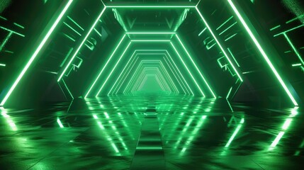 3d render dark green Neon abstract geometric pattern background
