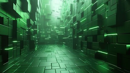 3d render dark green Neon abstract geometric pattern background