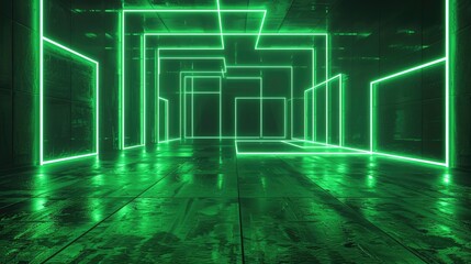 Fototapeta na wymiar 3d render dark green Neon abstract geometric pattern background