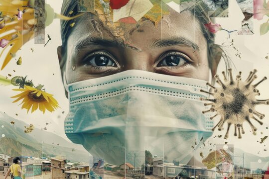 A collage featuring a woman confidently wearing various face masks, showcasing resilience and adaptation to the new normal