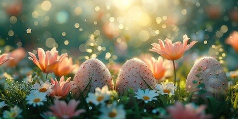 Obraz na płótnie Canvas Eggs Among Spring Blooms