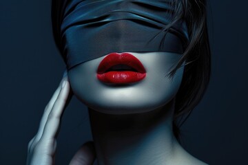 A mysterious woman with a blindfold covering her face, exuding a sense of intrigue and enigma