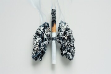 A cigarette emits wisps of smoke, symbolizing addiction and fragility - obrazy, fototapety, plakaty