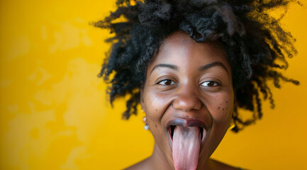 happy black woman sticking tongue out