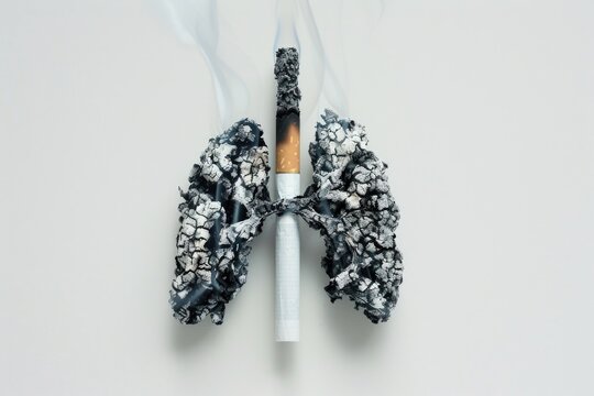 A cigarette emits wisps of smoke, symbolizing addiction and fragility