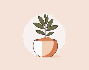 Pot de fleur de terre cuite avec le sol et jeune plante, illustration vectorielle d'isolement sur fond blanc