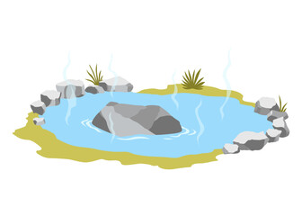 Fototapeta na wymiar Japanese outdoor onsen pool with hot spring water vector illustration. Cartoon isolated traditional pond with rocks of spa resort in Japan, natural geothermal onsen bath for relax and bathing