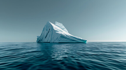 a solitary iceberg floating in the serene, deep blue ocean under a clear sky