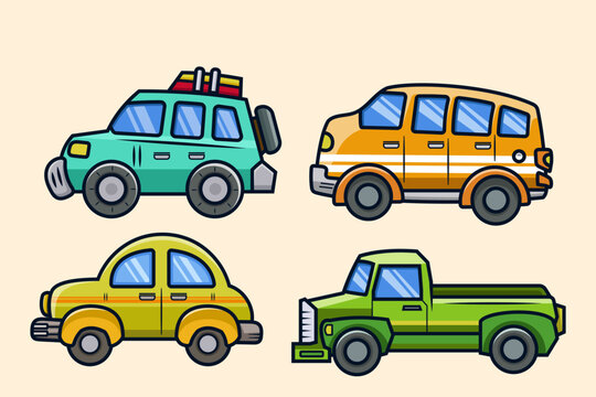 set of city car transport Colorful vector illustration for children for educational book