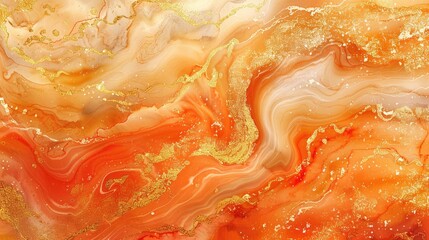 orange watercolor background with Golden shiny and Liquid marble texture