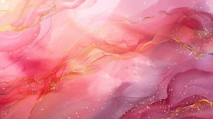 pink watercolor background with Golden shiny and Liquid marble texture