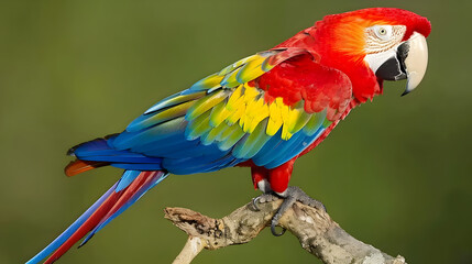 Vibrant macaw perched on a branch in the heart of the Amazon rainforest


