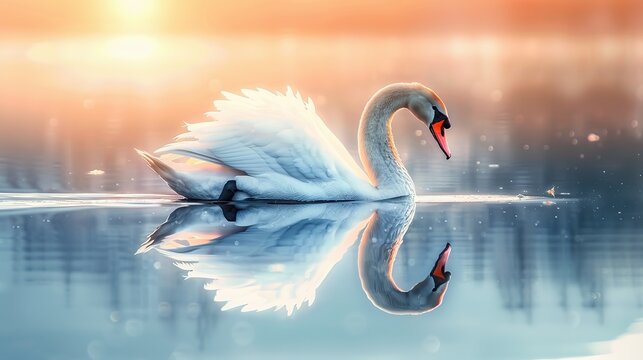 A Swan With Its Reflection Distorted In The Rippli ai generated high quality image