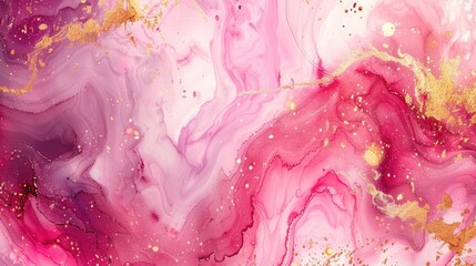 pink watercolor background with Golden shiny and Liquid marble texture