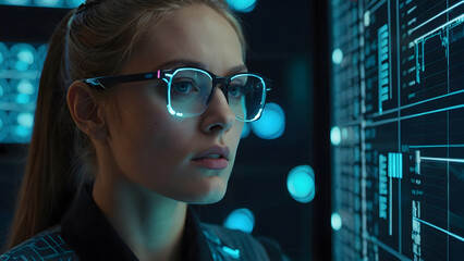 A woman working in a futuristic environment.