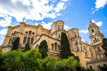 Fototapeta na wymiar Malaga, Spain, view of the Renaissance architectures of the Malaga Cathedral (or Santa Iglesia Catedral Basílica de la Encarnación)