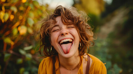 happy woman sticking tongue out