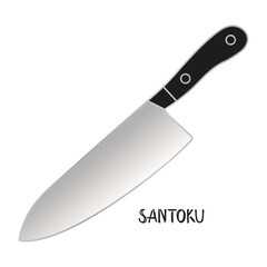 Large Knife With Black Handle on White Background
