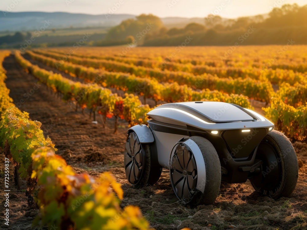 Aufkleber modern farm with robots. background with selective focus and copy space