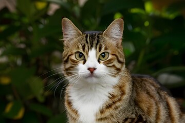 Adorable tabby cat with striking brown and white fur