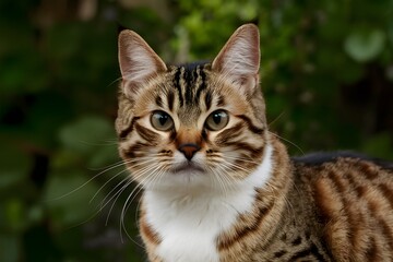 Adorable tabby cat with striking brown and white fur