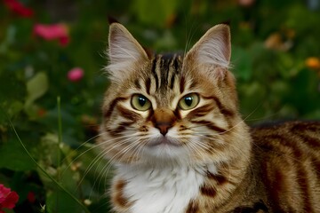 Naklejka na ściany i meble Adorable tabby cat with striking brown and white fur