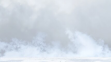 a man standing on top of a snow covered slope next to a fire hydrant with smoke coming out of it. - obrazy, fototapety, plakaty
