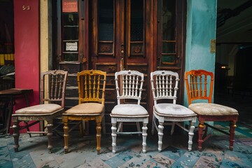 Fototapeta na wymiar Antique chairs add charm to historic streets of Semarang