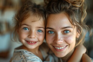 A woman and a little girl are smiling at the camera