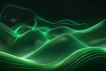 Foto op Plexiglas Luminous green neon waves, abstract glowing lines background, futuristic digital art illustration © Lucija