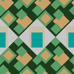 Seamless graphic geometric vector pattern consisting of squares and diamonds with contrasting colors